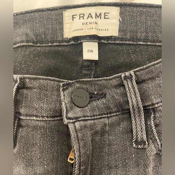 Frame Denim Le High Straight Cropped Jeans Sz 28 Charcoal Studded Frayed Hem - Picture 4 of 5